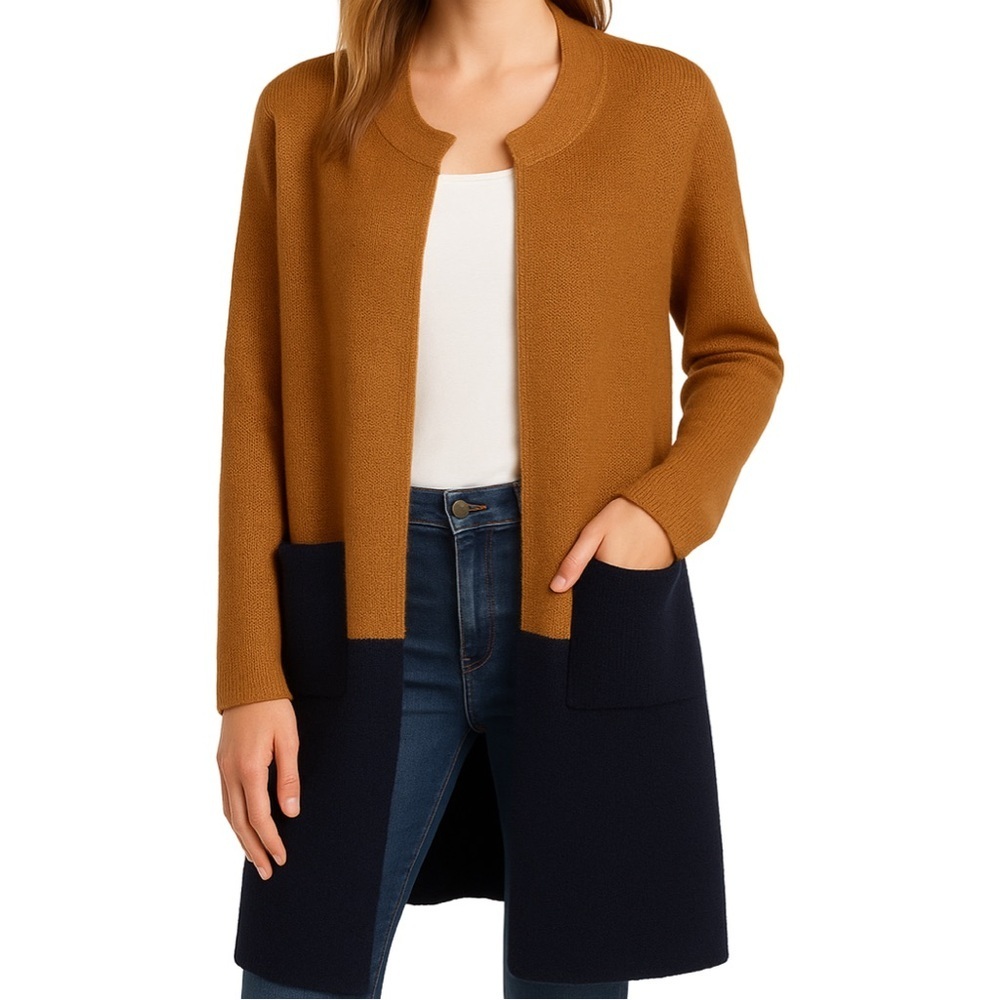 Oriana Women’s Wool Blend Color-block Open Front Duster Cardigan, size L